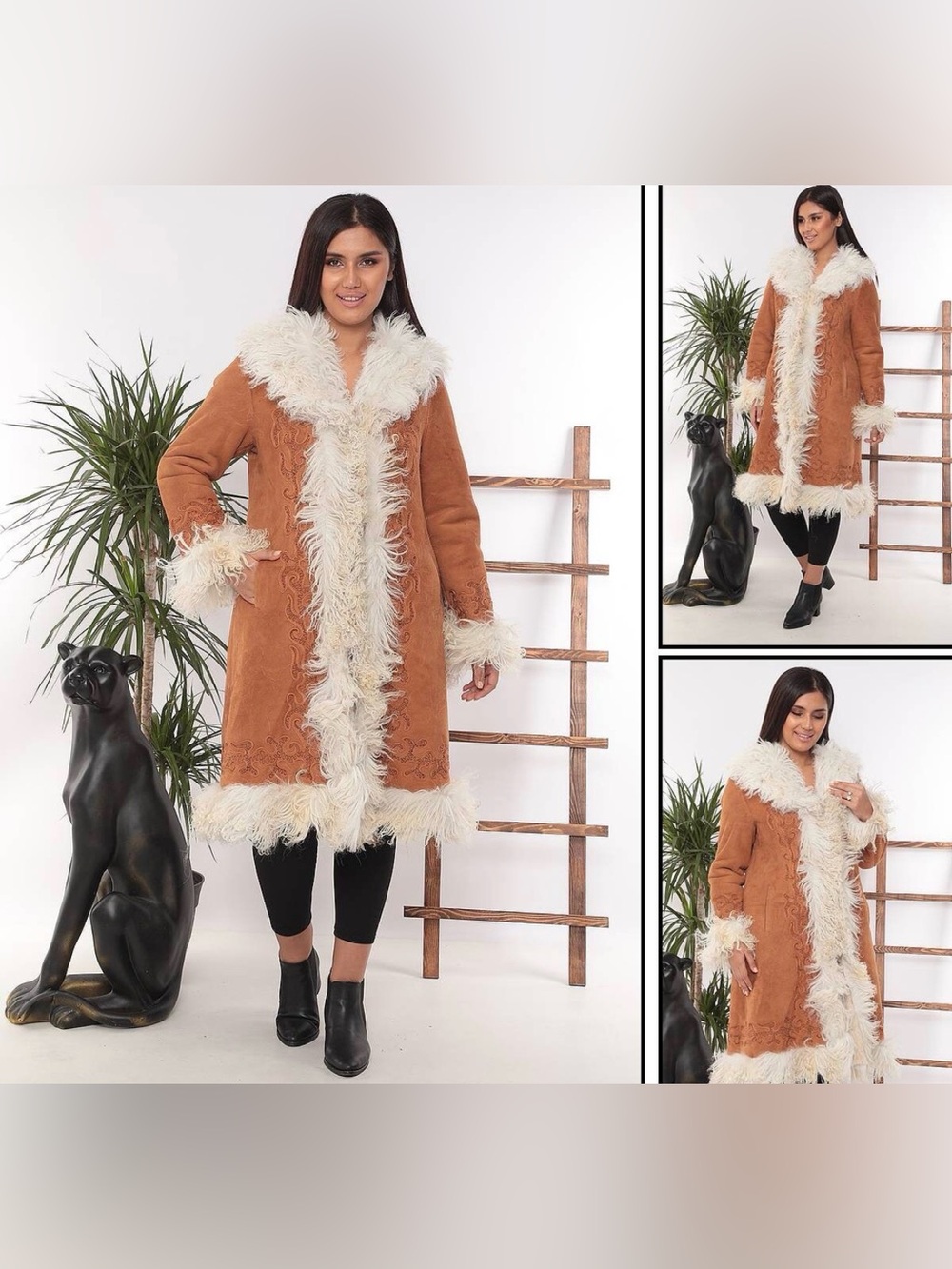 Women’s Handmade Suede Shearling Coat/ Penny Lane: Embroidered Afghan Style SZ L